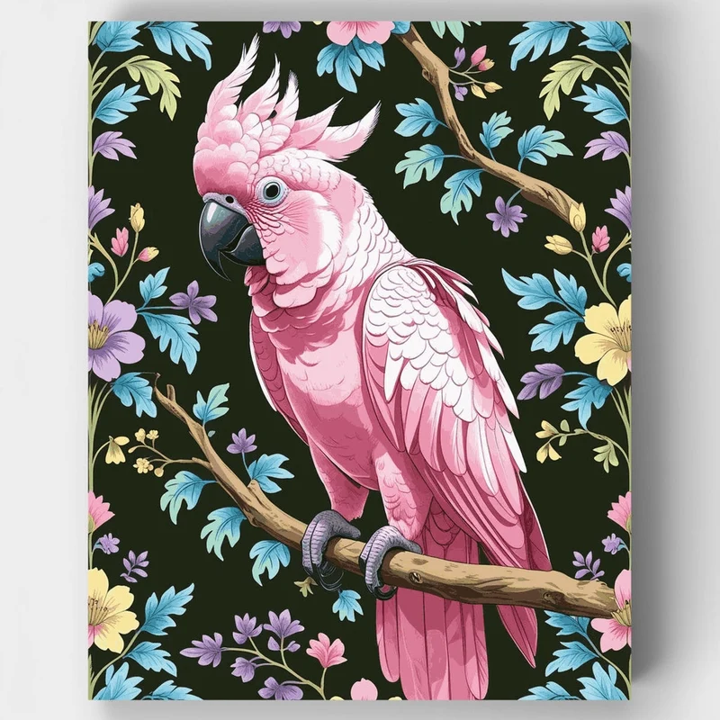 Pink Cockatoo in Floral Garden - Paint by Numbers Kit