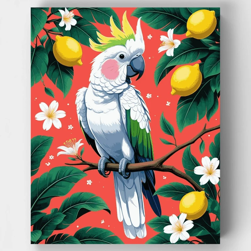 Tropical Cockatoo with Lemons - Paint by Numbers Kit