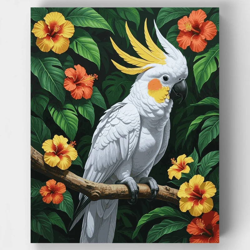 Cockatoo with Tropical Flowers - Paint by Numbers Kit