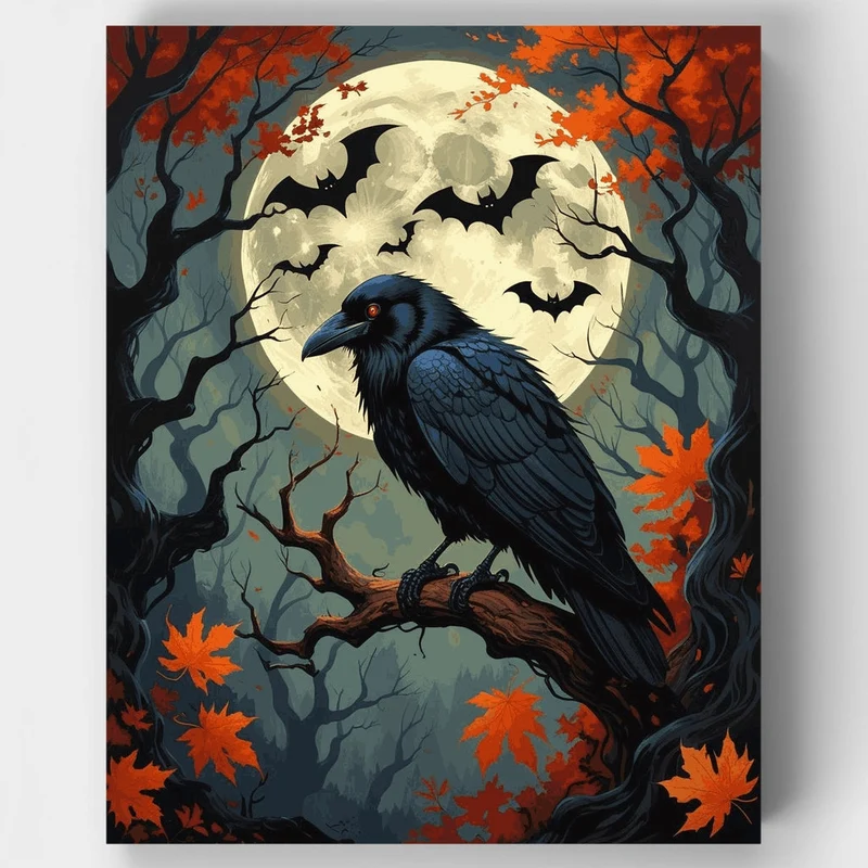 Raven Under Autumn Moon - Paint by Numbers Kit
