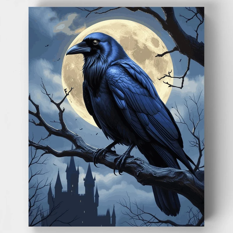 Blue Raven Under Full Moon - Paint by Numbers Kit