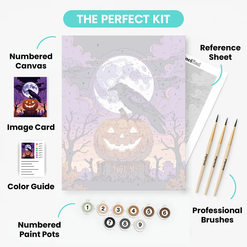 Halloween Crow on Jack-o'-Lantern - Paint by Numbers Kit