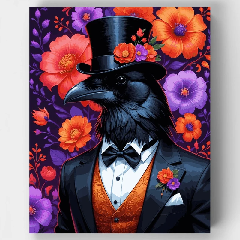 Dapper Crow in Top Hat and Tuxedo - Paint by Numbers Kit