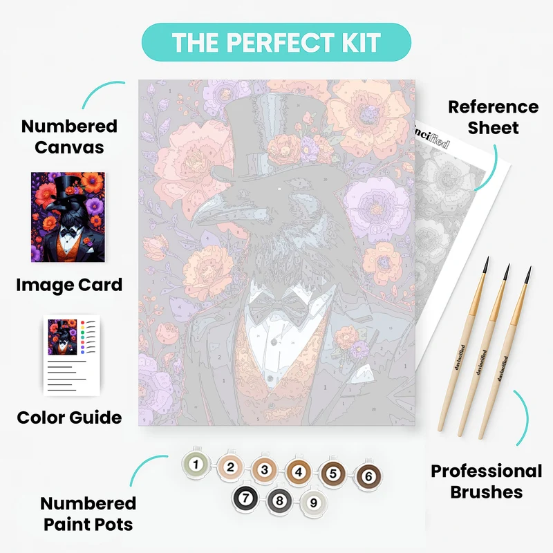 Dapper Crow in Top Hat and Tuxedo - Paint by Numbers Kit