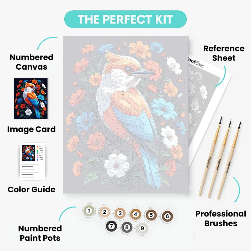 Vibrant Kingfisher with Floral Crown - Paint by Numbers Kit