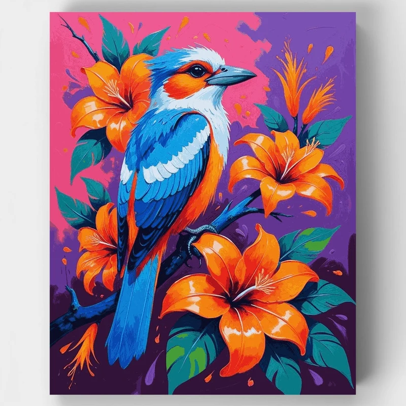 Vibrant Kingfisher with Orange Lilies - Paint by Numbers Kit