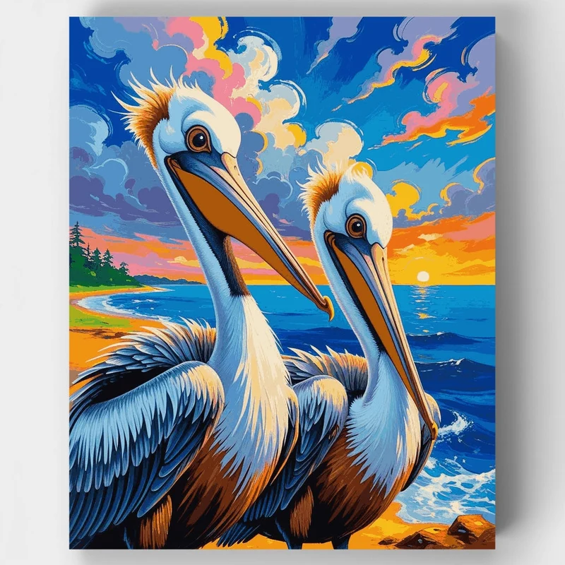 Vibrant Pelicans at Sunset - Paint by Numbers Kit