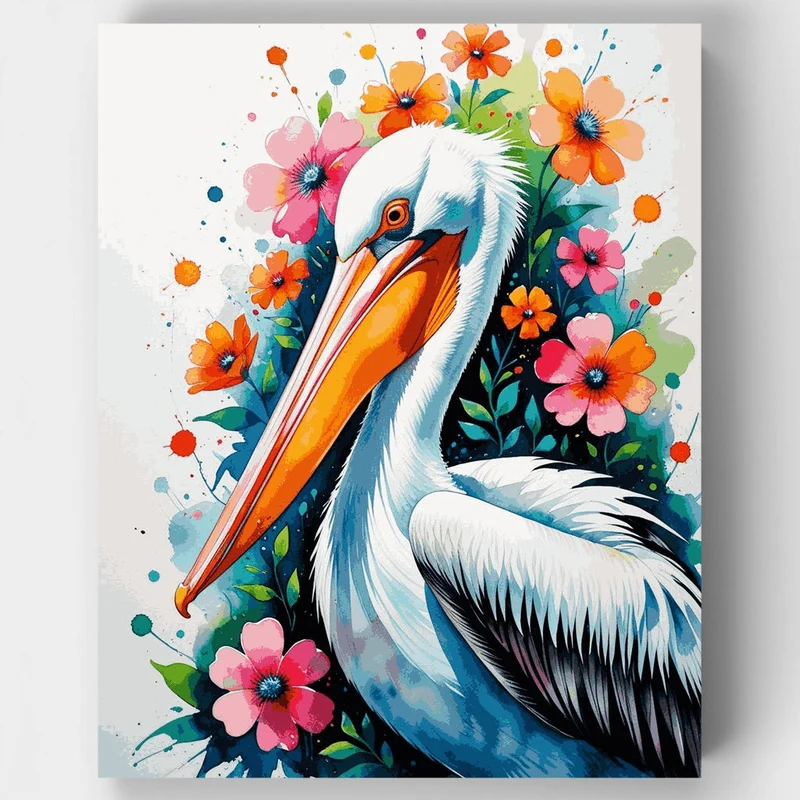 Vibrant Pelican with Flowers - Paint by Numbers Kit