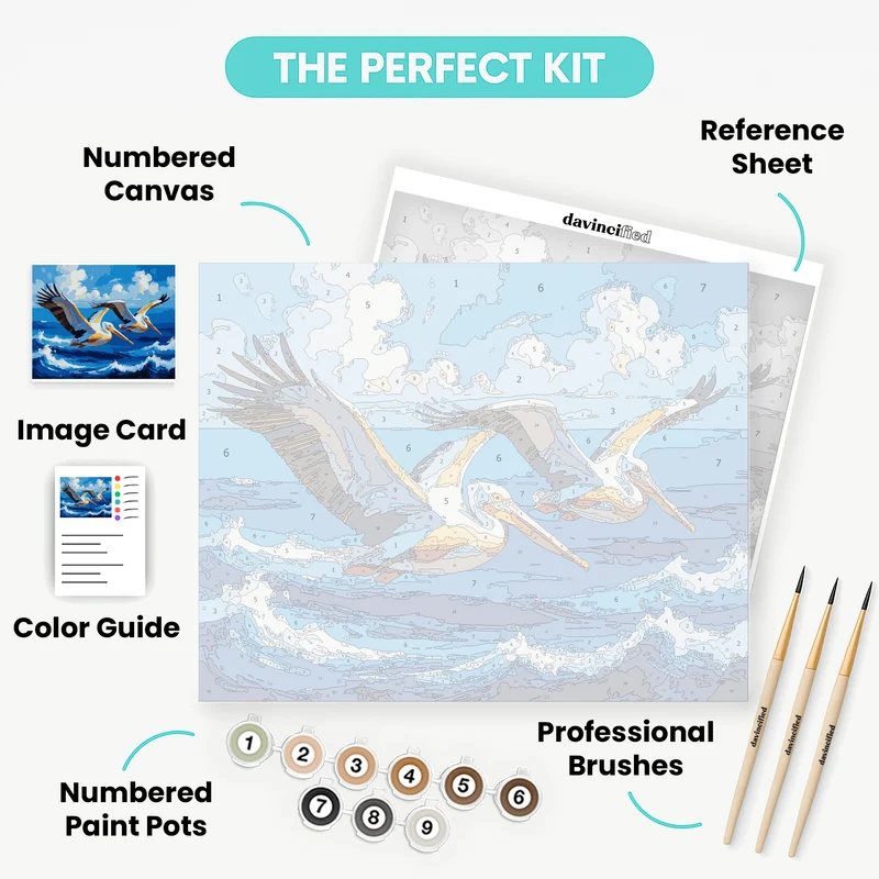 Pelicans Soaring Over Ocean Waves - Paint by Numbers Kit