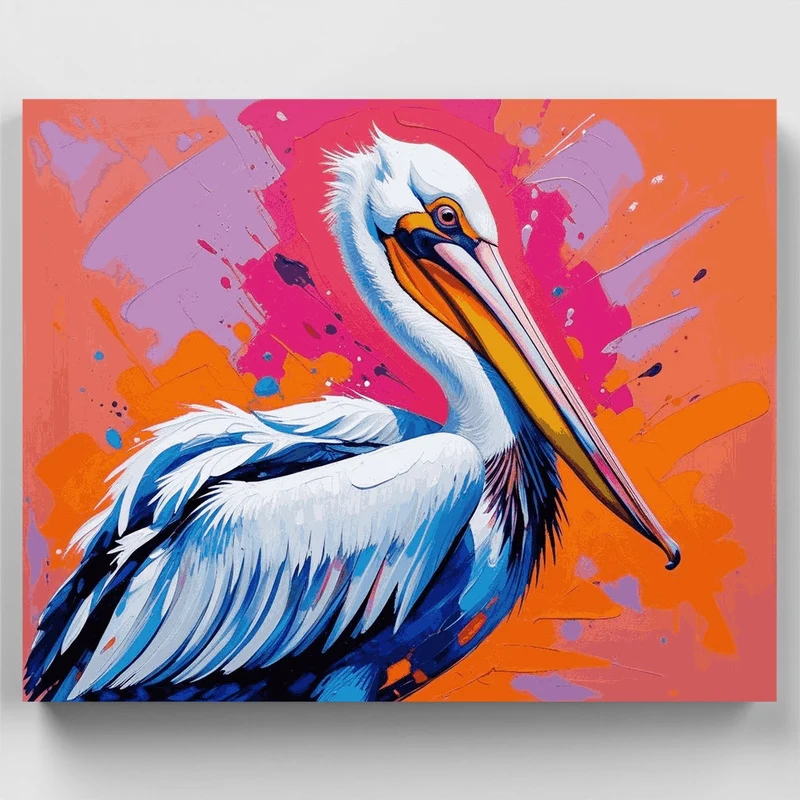 Colorful Pelican with Abstract Splash - Paint by Numbers Kit