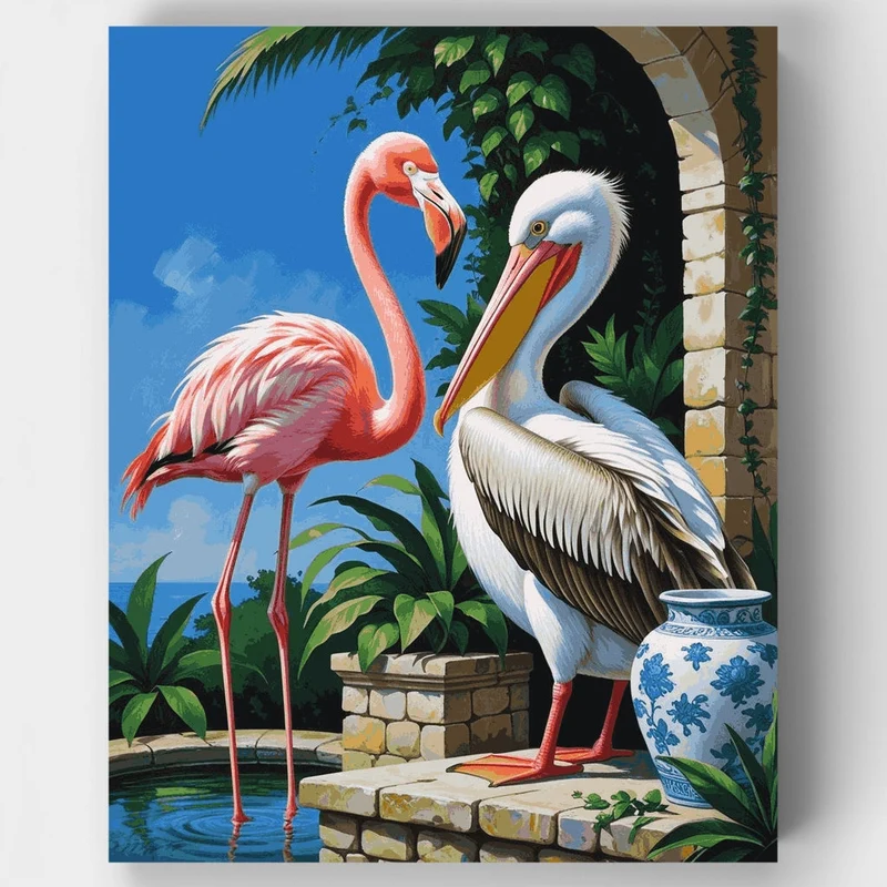 Flamingo and Pelican Garden - Paint by Numbers Kit