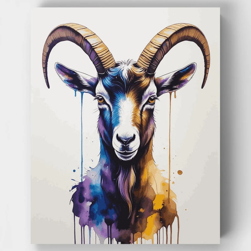 Colorful Goat with Horns - Paint by Numbers Kit