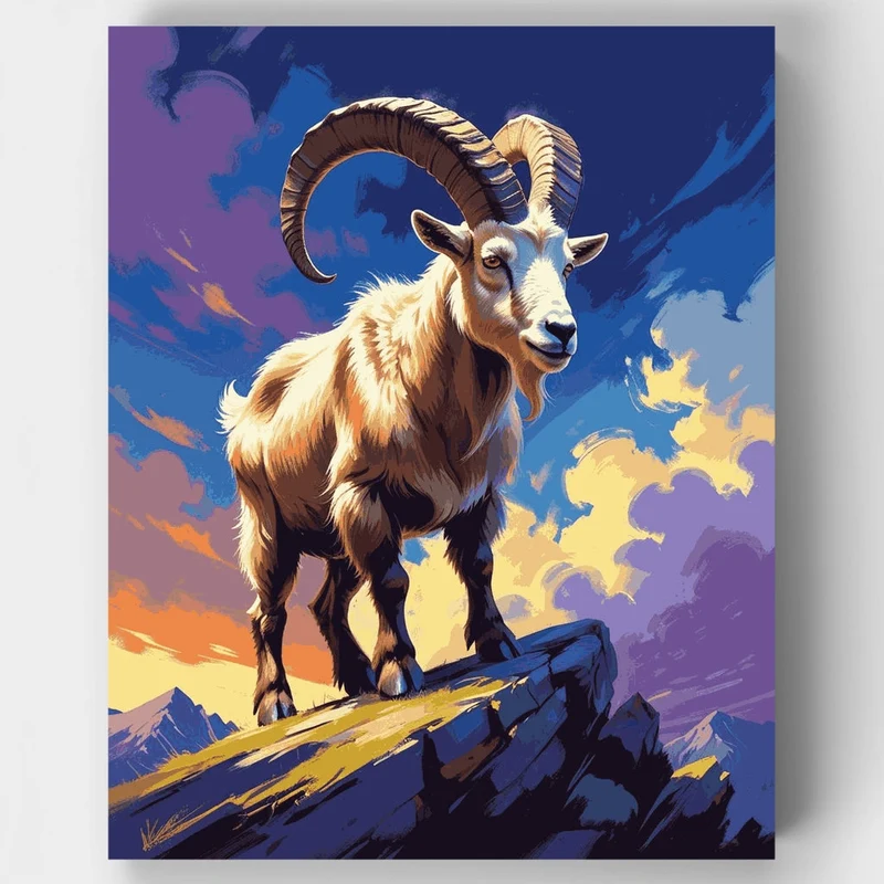 Majestic Mountain Goat at Sunset - Paint by Numbers Kit