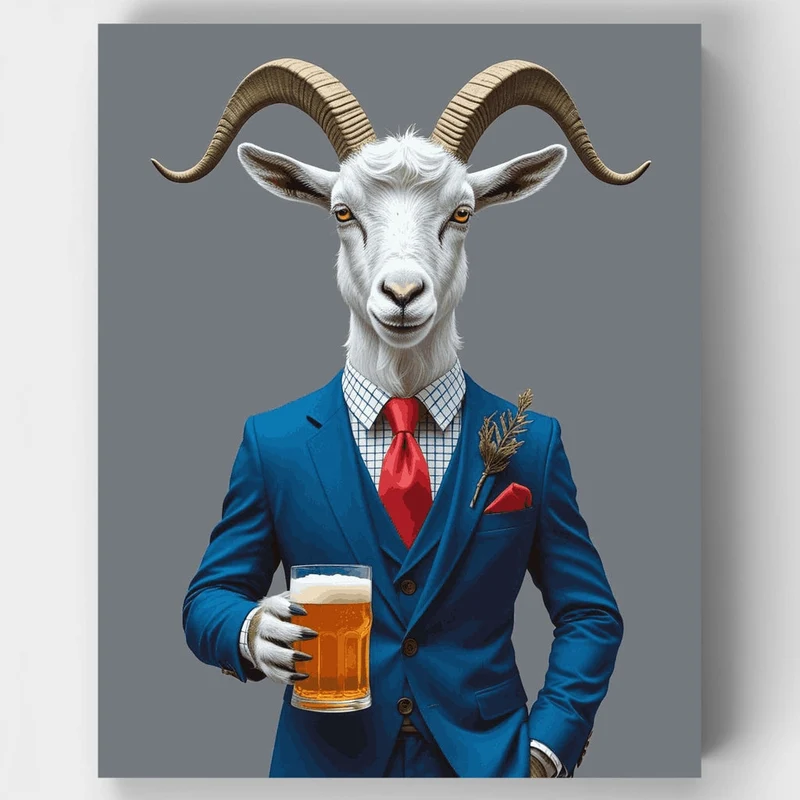 Dapper Goat in Blue Suit - Paint by Numbers Kit