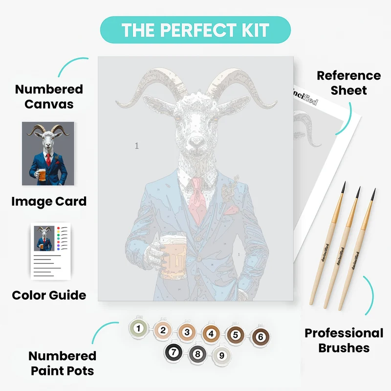 Dapper Goat in Blue Suit - Paint by Numbers Kit