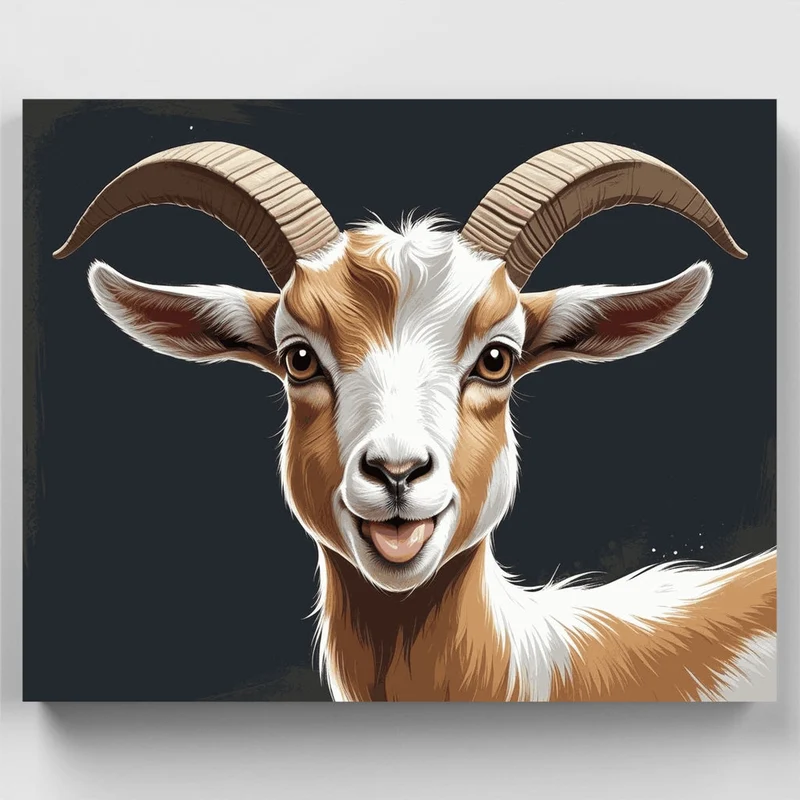Cheerful Goat with Curved Horns - Paint by Numbers Kit