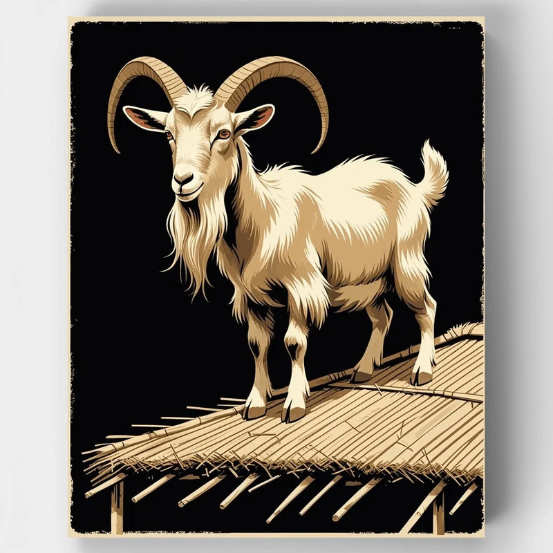 Majestic Goat on Bamboo Roof - Paint by Numbers Kit