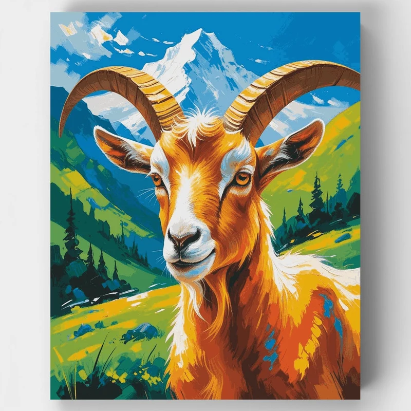 Mountain Goat in Alpine Meadow - Paint by Numbers Kit