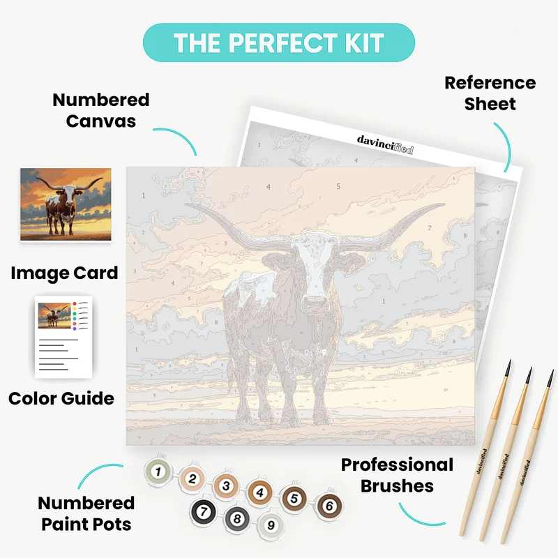 Majestic Texas Longhorn at Golden Sunset - Paint by Numbers Kit