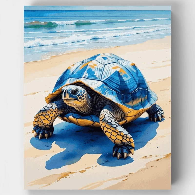 Blue Tortoise on Sandy Beach - Paint by Numbers Kit