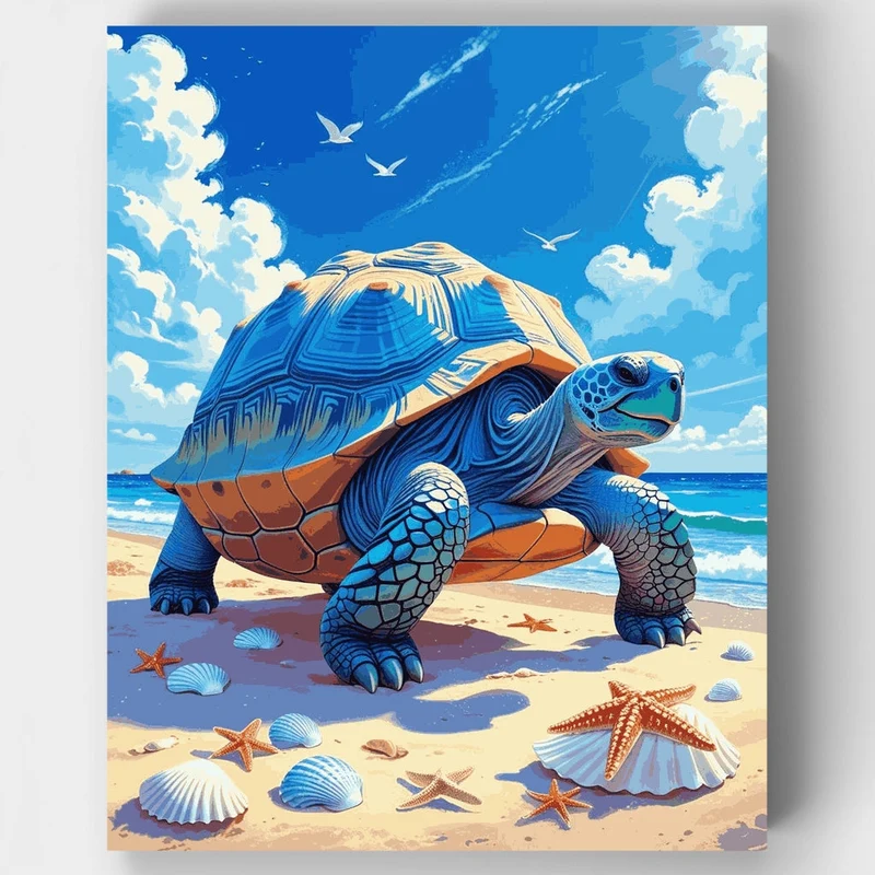Majestic Blue Tortoise on Sandy Beach - Paint by Numbers Kit