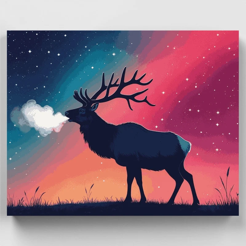 Majestic Elk Under Cosmic Aurora Sky - Paint by Numbers Kit
