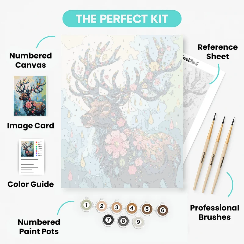 Floral Deer with Colorful Antlers - Paint by Numbers Kit