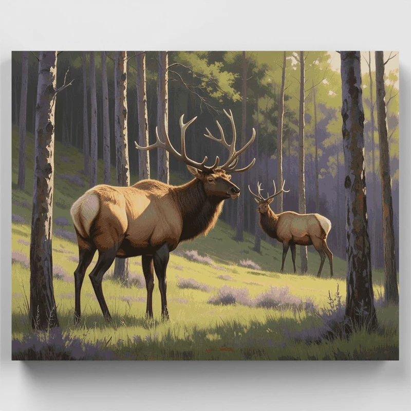 Majestic Elk in Forest Clearing - Paint by Numbers Kit