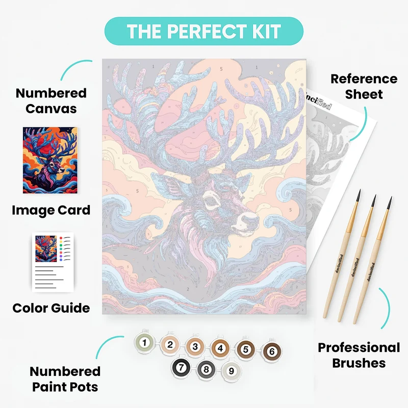 Psychedelic Deer with Flowing Antlers - Paint by Numbers Kit