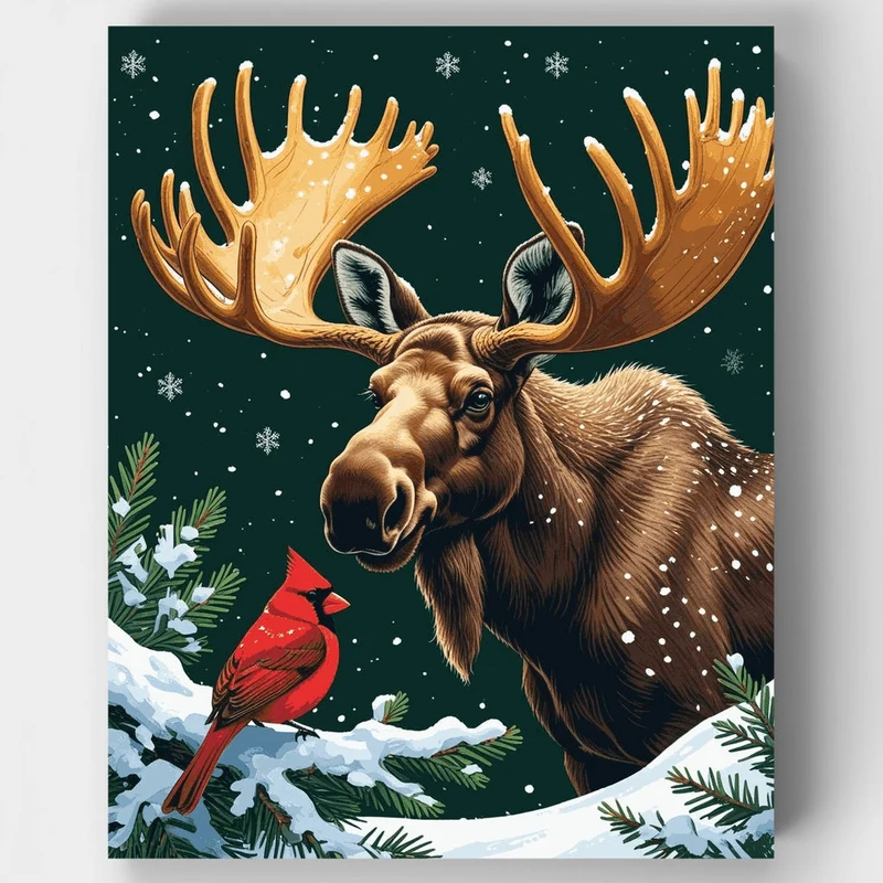 Majestic Moose in Winter Wonderland - Paint by Numbers Kit