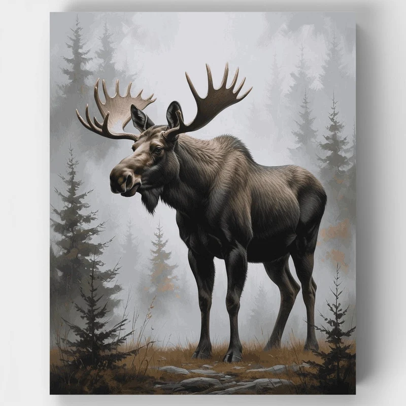 Majestic Moose in Misty Forest - Paint by Numbers Kit