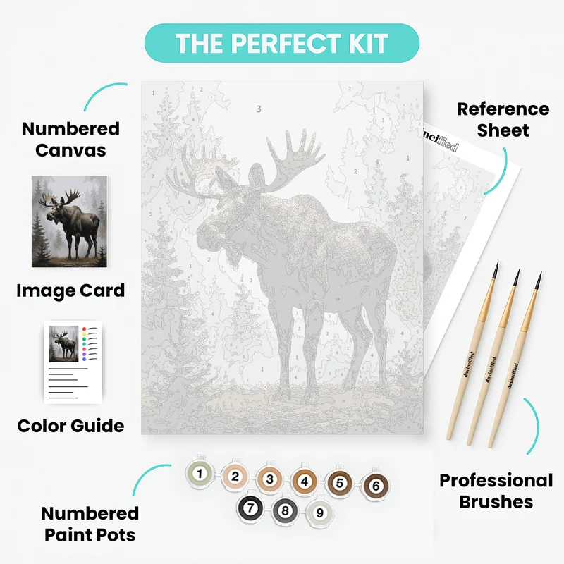 Majestic Moose in Misty Forest - Paint by Numbers Kit