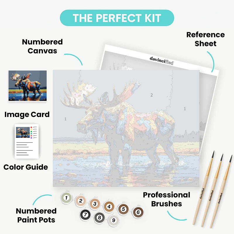 Vibrant Moose Wading in Blue Waters - Paint by Numbers Kit