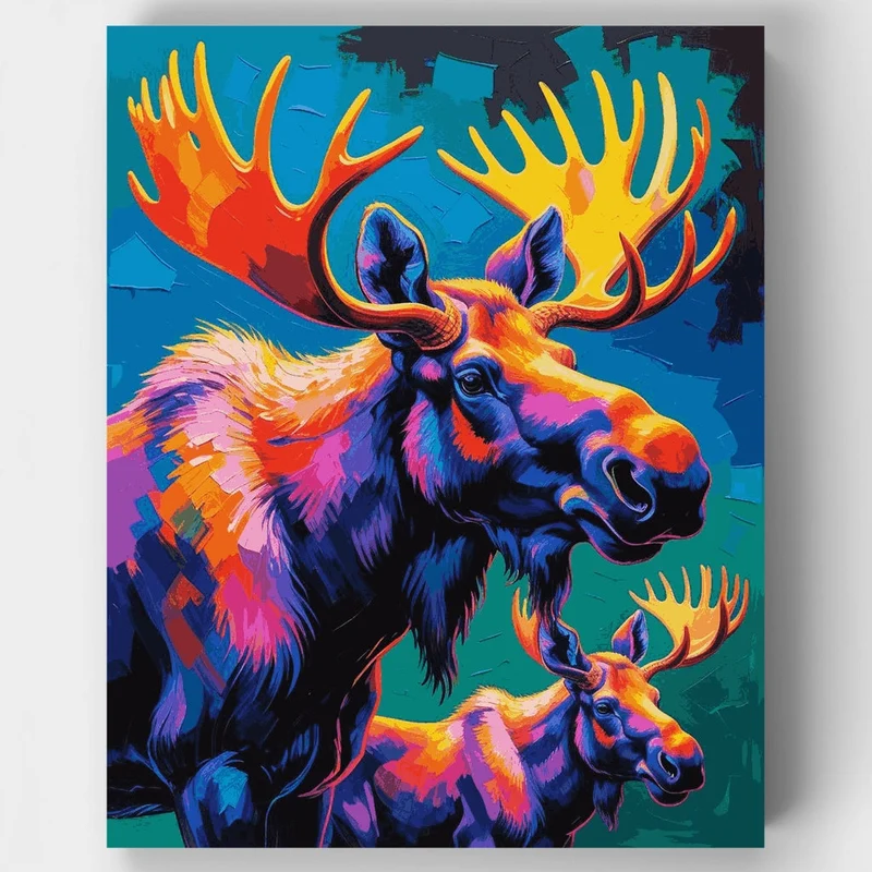 Vibrant Moose Duo - Paint by Numbers Kit
