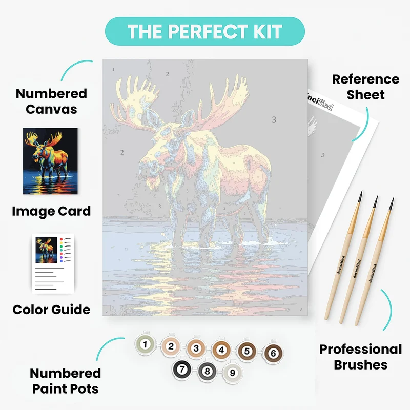 Colorful Moose in Water - Paint by Numbers Kit