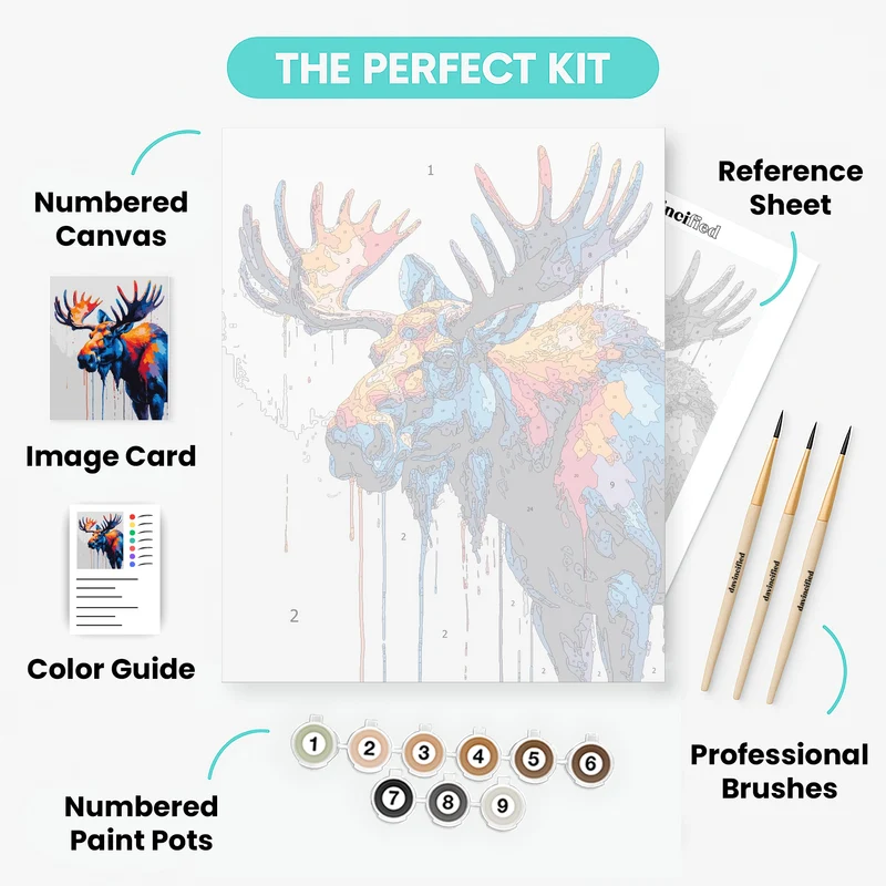 Colorful Dripping Moose Portrait - Paint by Numbers Kit