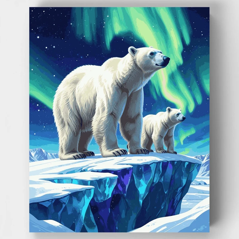 Polar Bears Under the Northern Lights - Paint by Numbers Kit