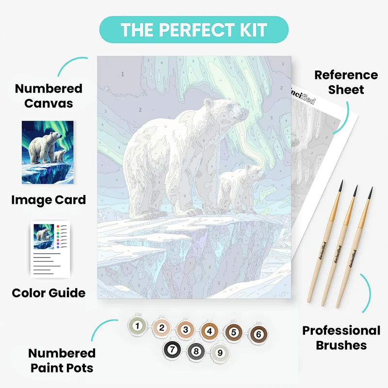 Polar Bears Under the Northern Lights - Paint by Numbers Kit