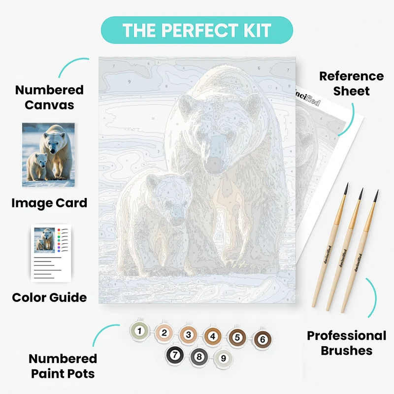 Polar Bear Family in Arctic Wilderness - Paint by Numbers Kit