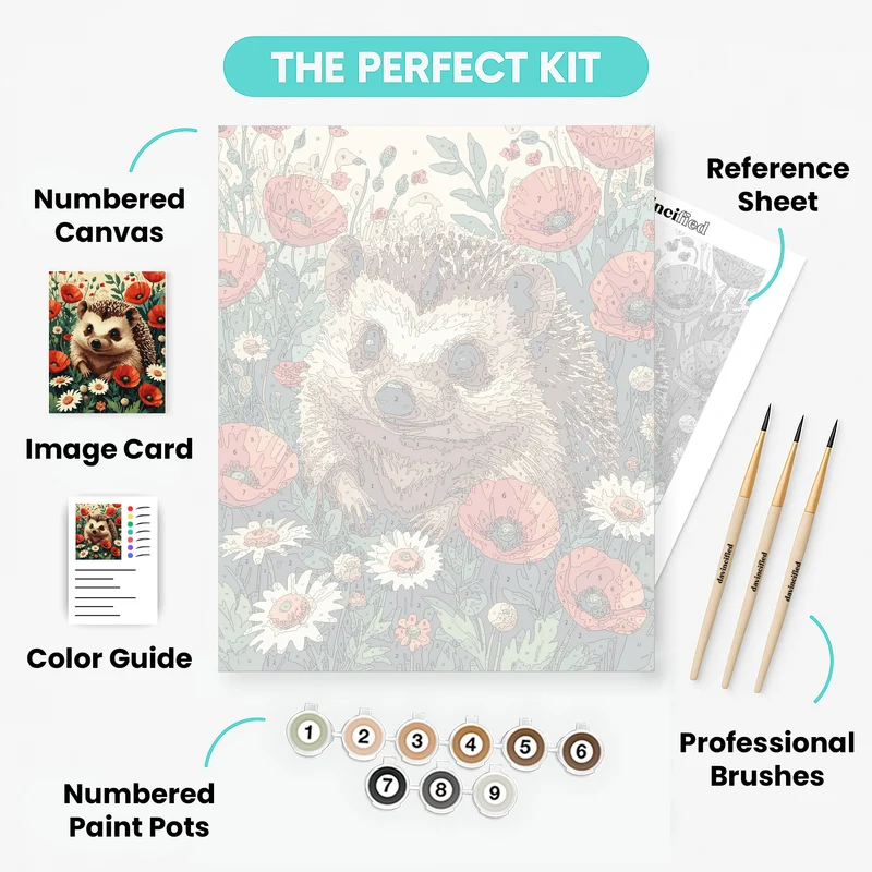 Hedgehog in Poppy Field - Paint by Numbers Kit