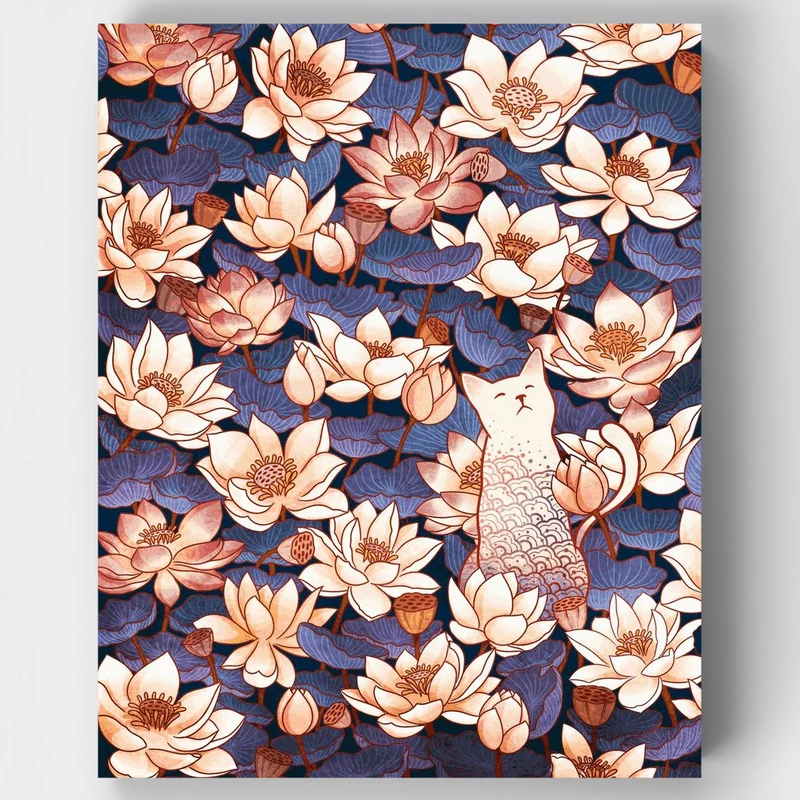 "White cat and lotus" Paint by Numbers Kit
