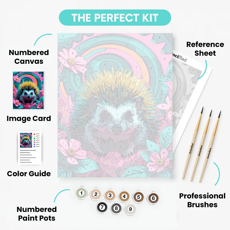 Vibrant Hedgehog with Rainbow - Paint by Numbers Kit