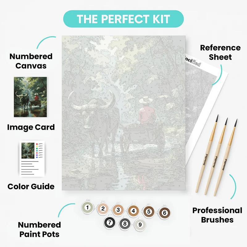 Water Buffalo Cart in Tropical Jungle - Paint by Numbers Kit