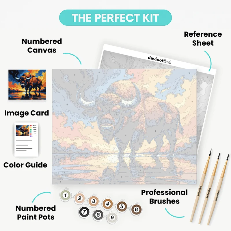 Powerful Buffalo at Fiery Sunset - Paint by Numbers Kit