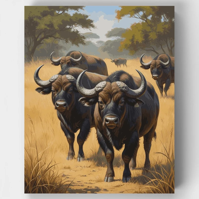 Majestic African Buffalo Herd - Paint by Numbers Kit