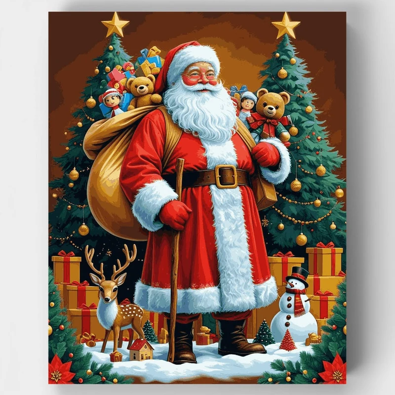 Santa Claus with Christmas Gifts - Paint by Numbers Kit