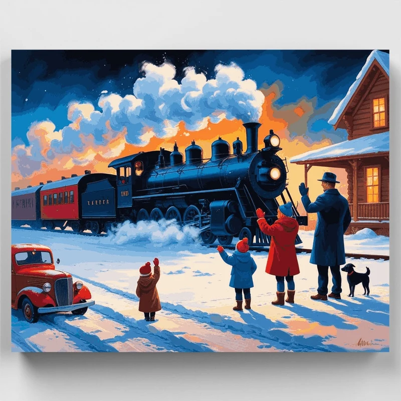 Holiday Train Arrival - Paint by Numbers Kit