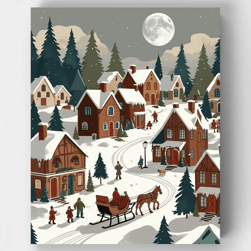 Moonlit Christmas Village - Paint by Numbers Kit