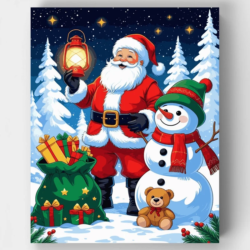 Santa Claus with Snowman - Paint by Numbers Kit
