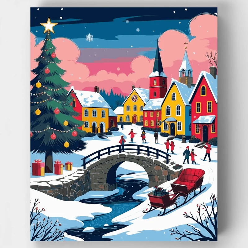 Winter Christmas Village - Paint by Numbers Kit